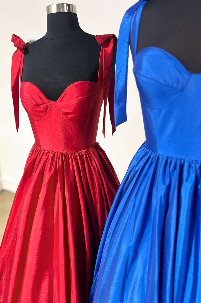 Sweetheart Bow Strap A-line Long Prom Dresses