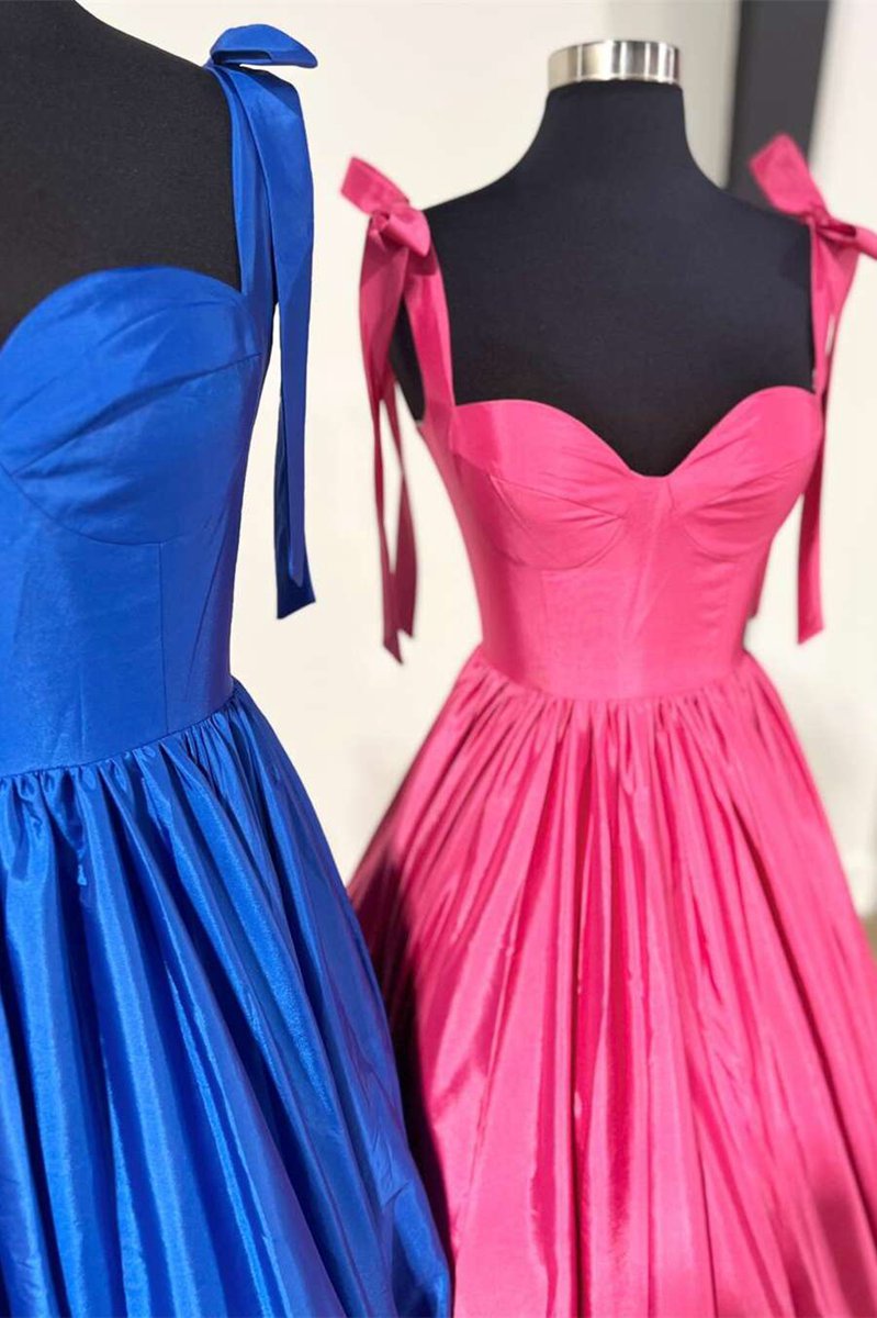 Sweetheart Bow Strap A-line Long Prom Dresses