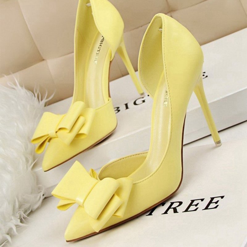 Sweet Bow Pointed Side Hollow High Heels