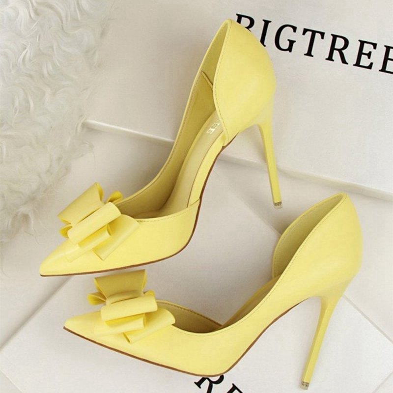 Sweet Bow Pointed Side Hollow High Heels