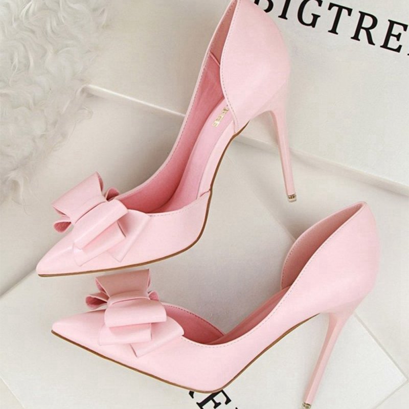 Sweet Bow Pointed Side Hollow High Heels