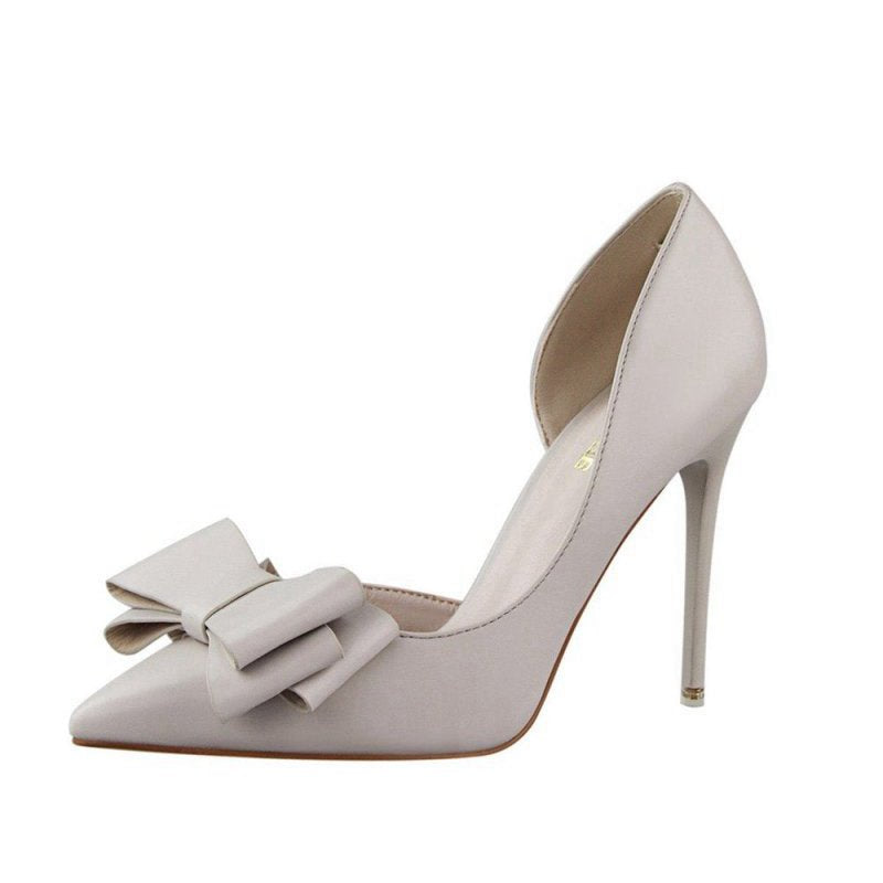 Sweet Bow Pointed Side Hollow High Heels