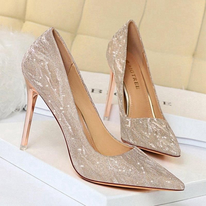 Shallow Toe Sequined Stiletto High Heels