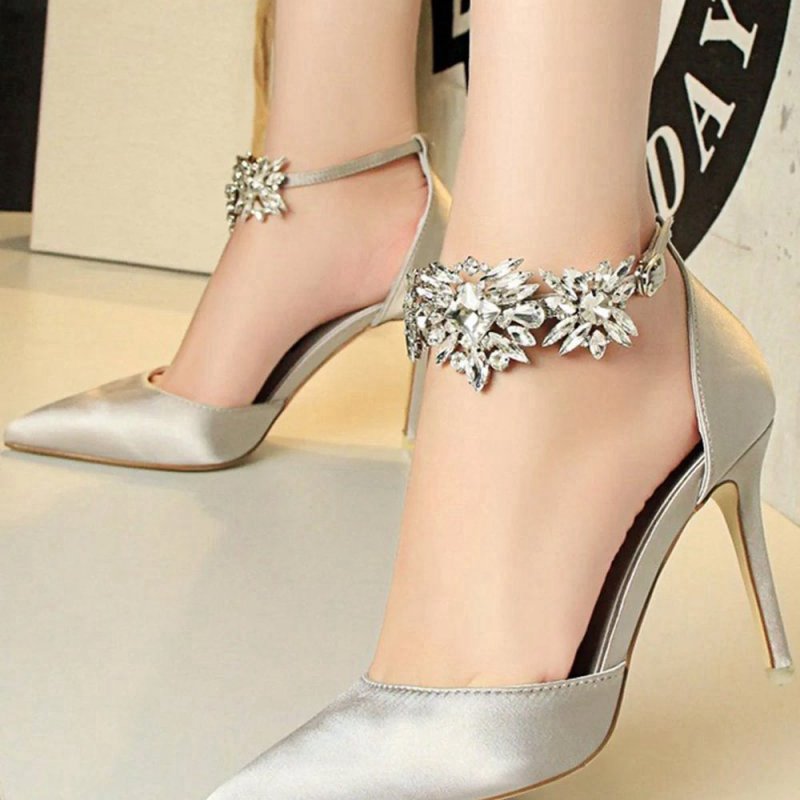 Ankle Strap Prom Heels with Crystals