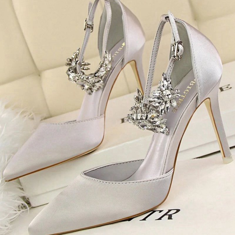 Ankle Strap Prom Heels with Crystals