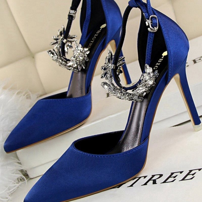 Ankle Strap Prom Heels with Crystals