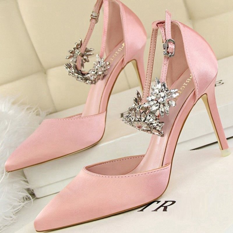 Ankle Strap Prom Heels with Crystals
