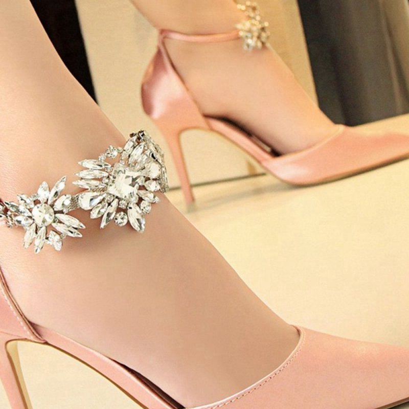 Ankle Strap Prom Heels with Crystals