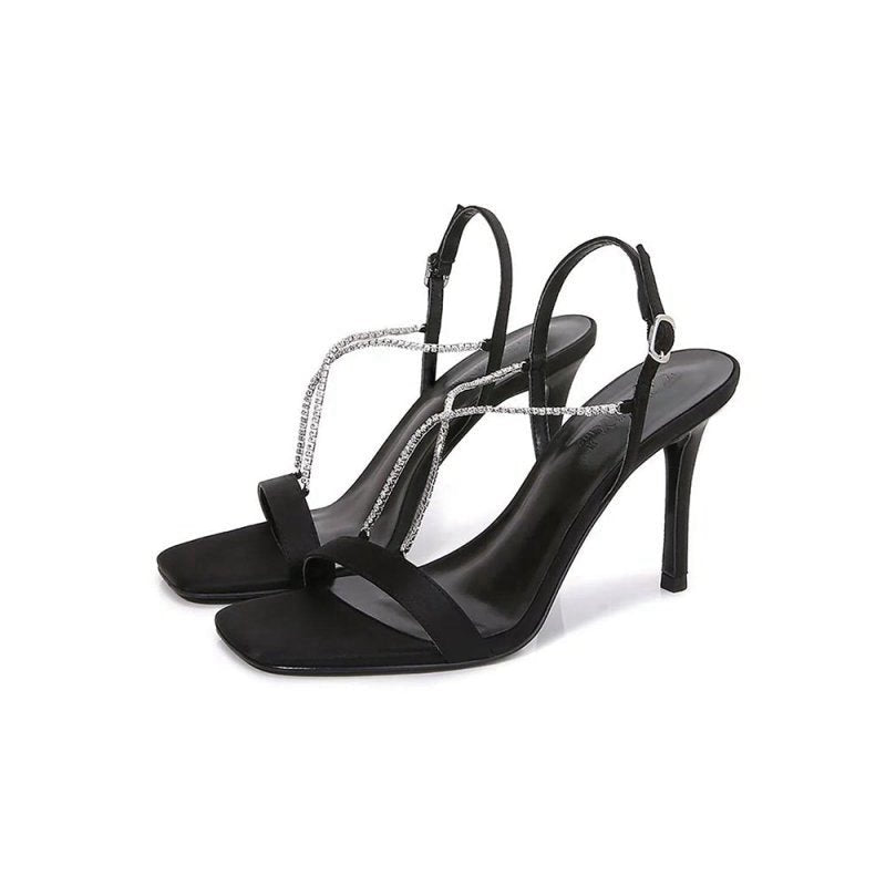 Square Toe Stiletto High Heels with Beading