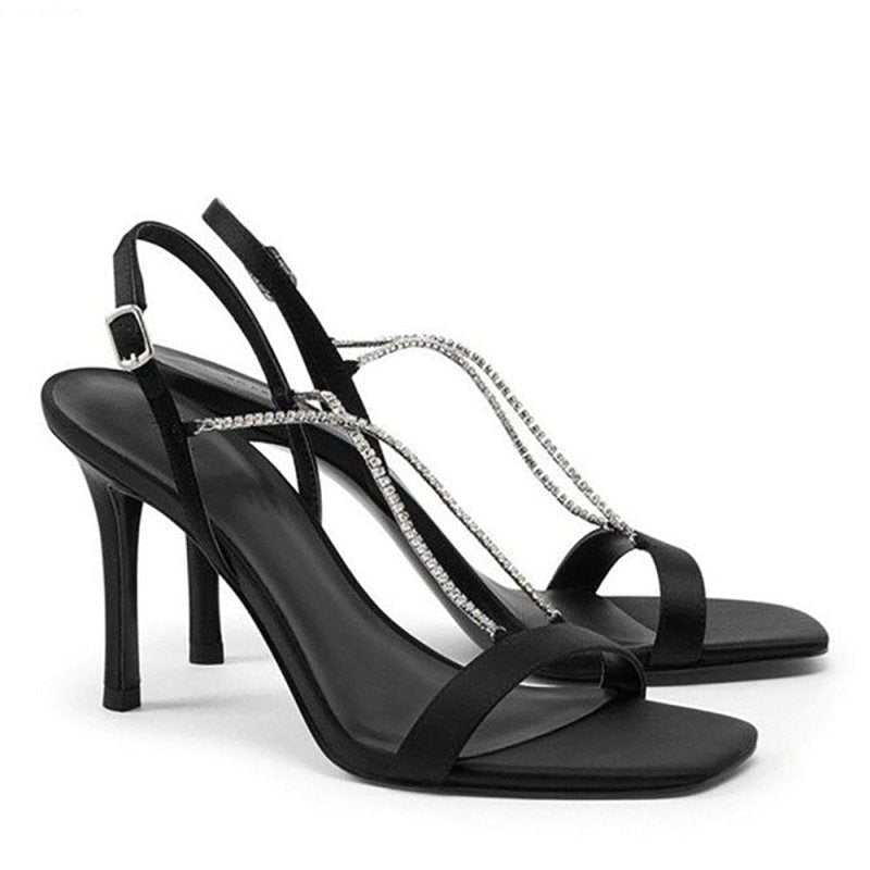 Square Toe Stiletto High Heels with Beading
