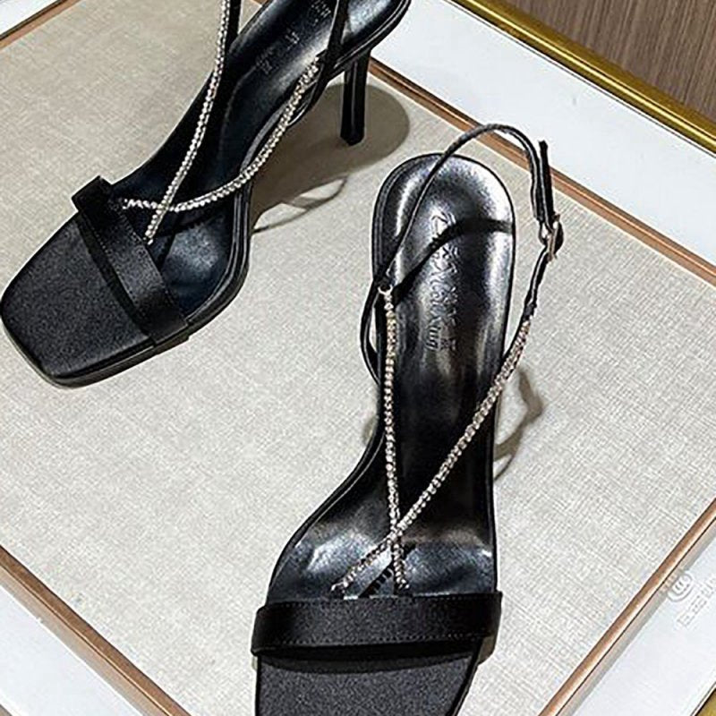 Square Toe Stiletto High Heels with Beading