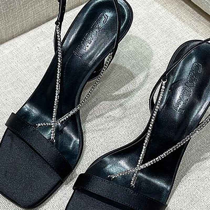 Square Toe Stiletto High Heels with Beading
