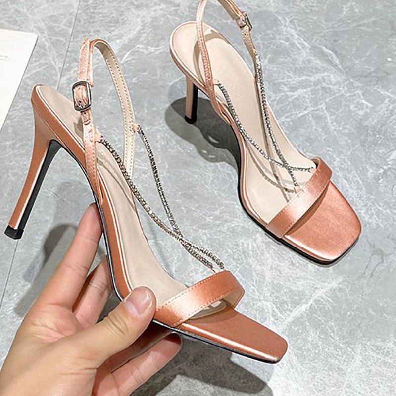 Square Toe Stiletto High Heels with Beading