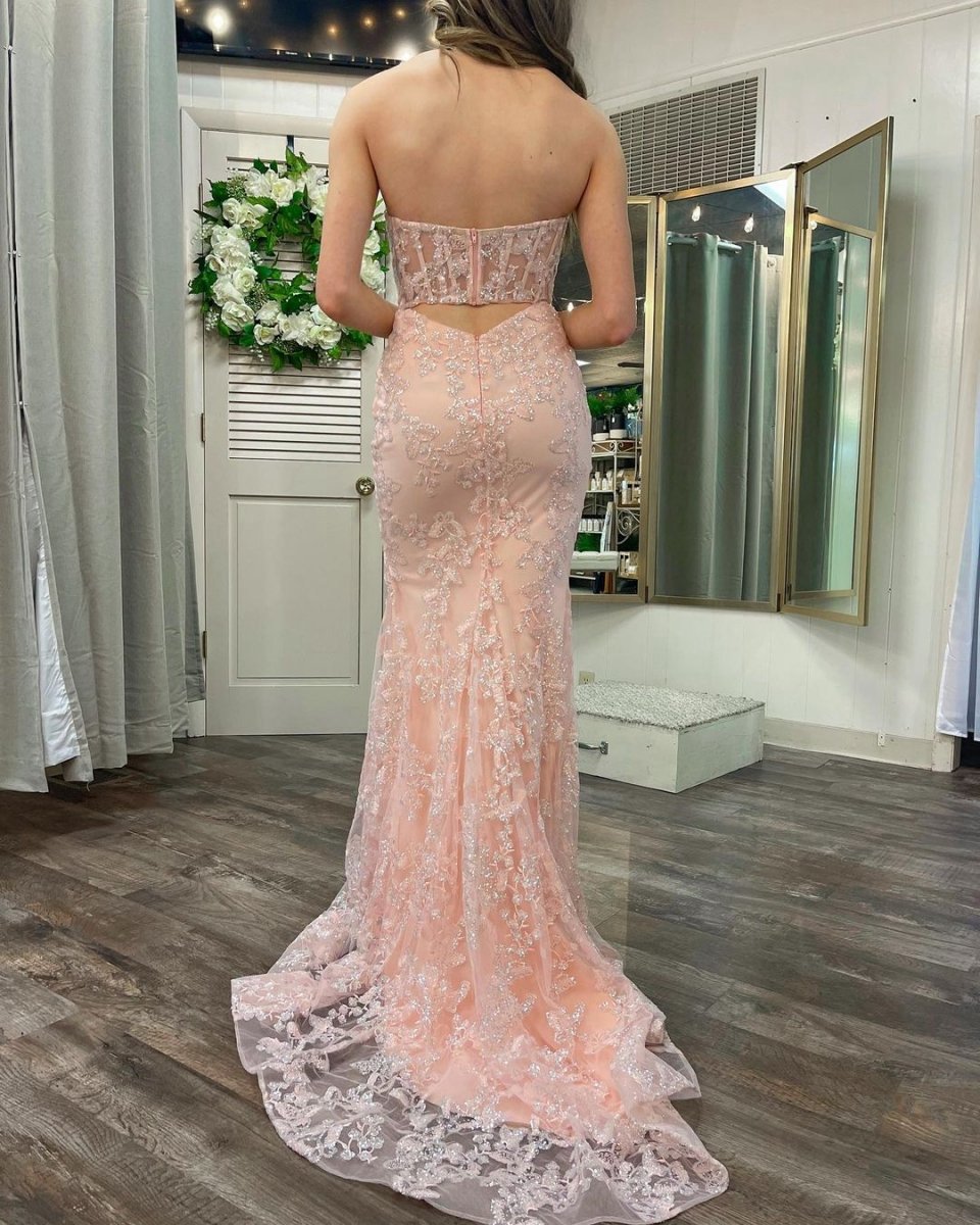 Mermaid Sweetheart Sequined Lace Long Prom Dresses