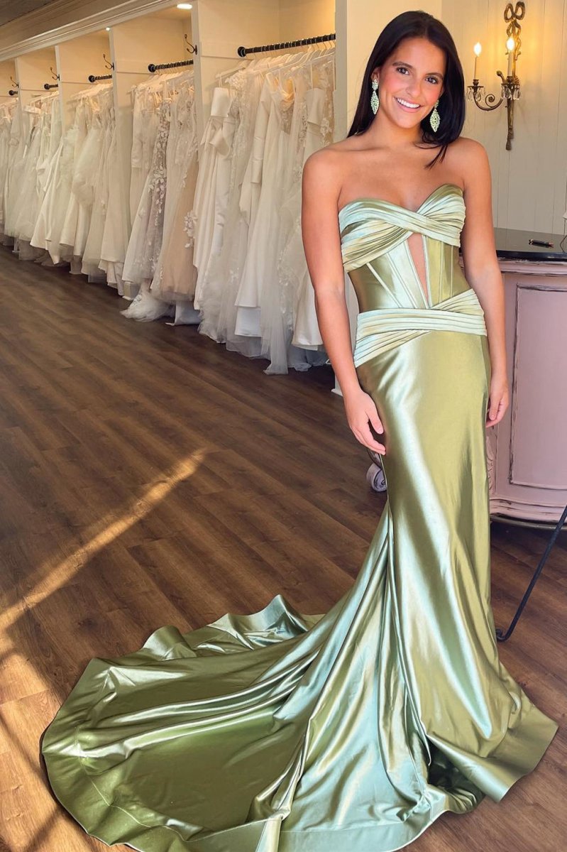 Sweetheart Satin Mermaid Long Prom Dresses