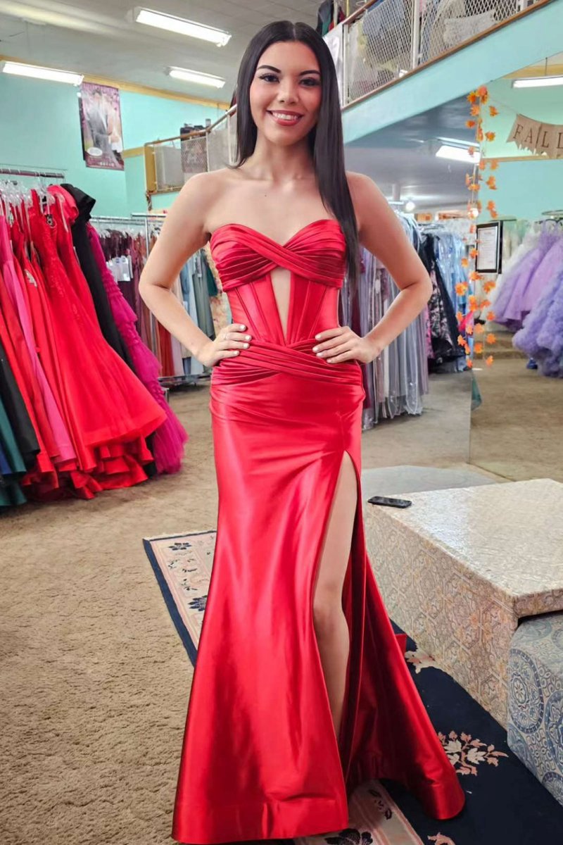 Sweetheart Satin Mermaid Long Prom Dresses