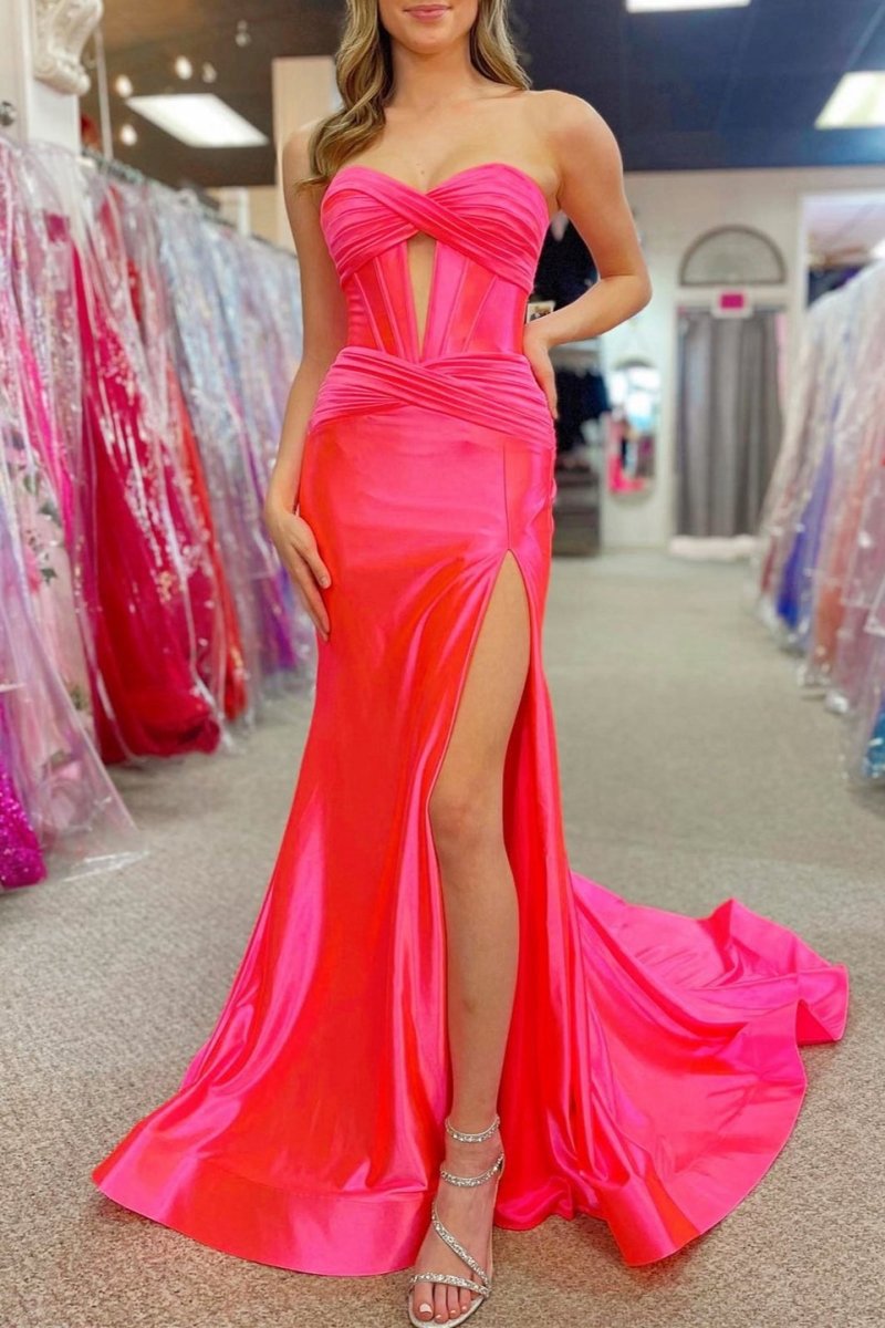 Sweetheart Satin Mermaid Long Prom Dresses