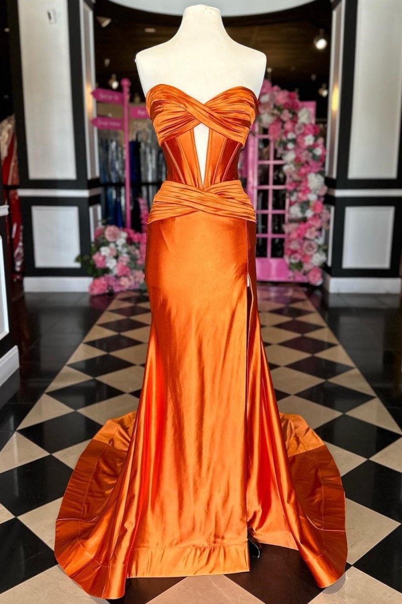 Sweetheart Satin Mermaid Long Prom Dresses