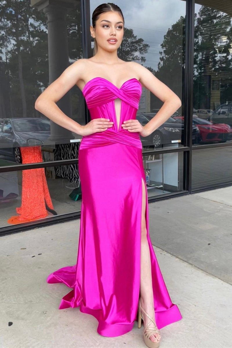 Sweetheart Satin Mermaid Long Prom Dresses
