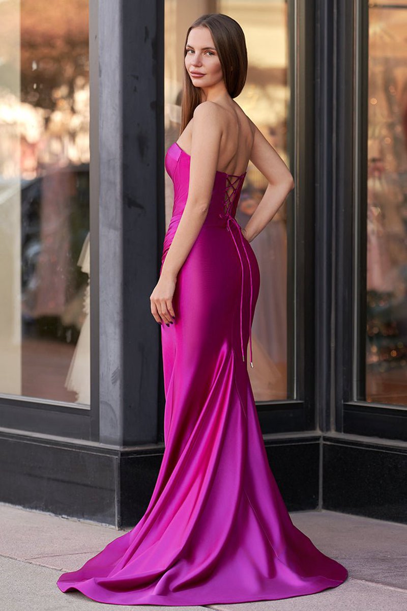 Sweetheart Pleated Mermaid Long Prom Dresses