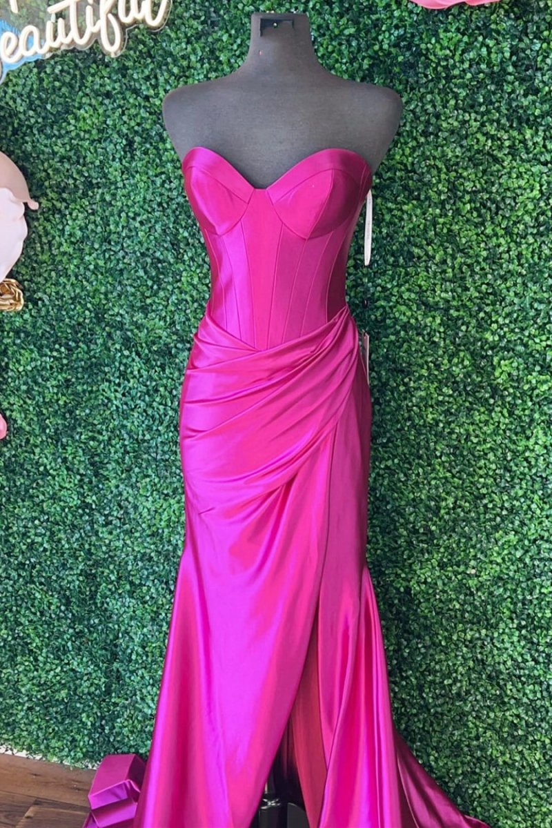 Sweetheart Pleated Mermaid Long Prom Dresses