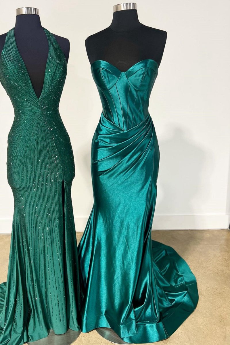 Sweetheart Pleated Mermaid Long Prom Dresses