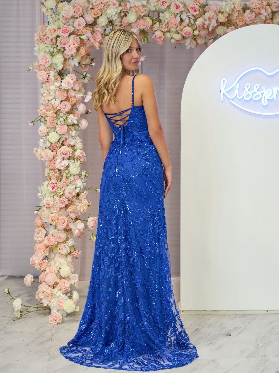 Mermaid Scoop Neck Sequins Prom Dresses with Slit