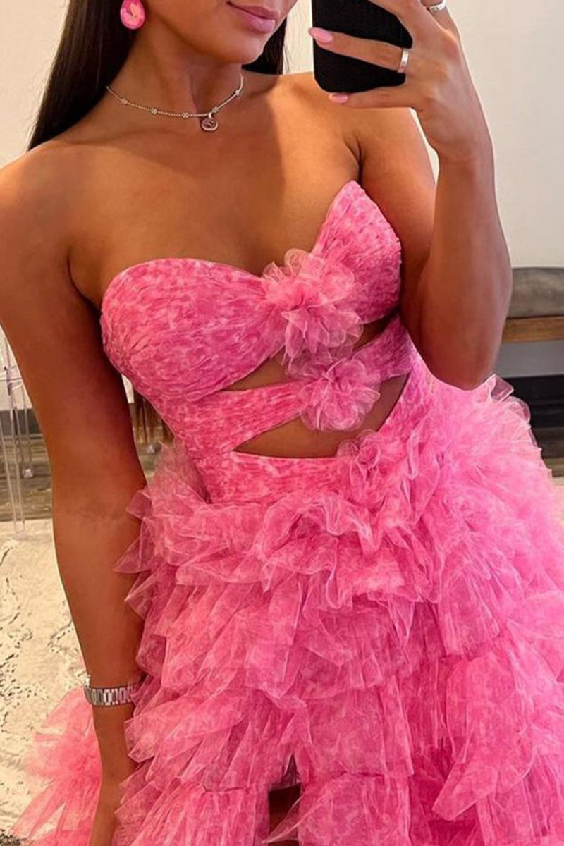 Ball Gown Sweetheart Tie Printed Tulle Prom Dresses