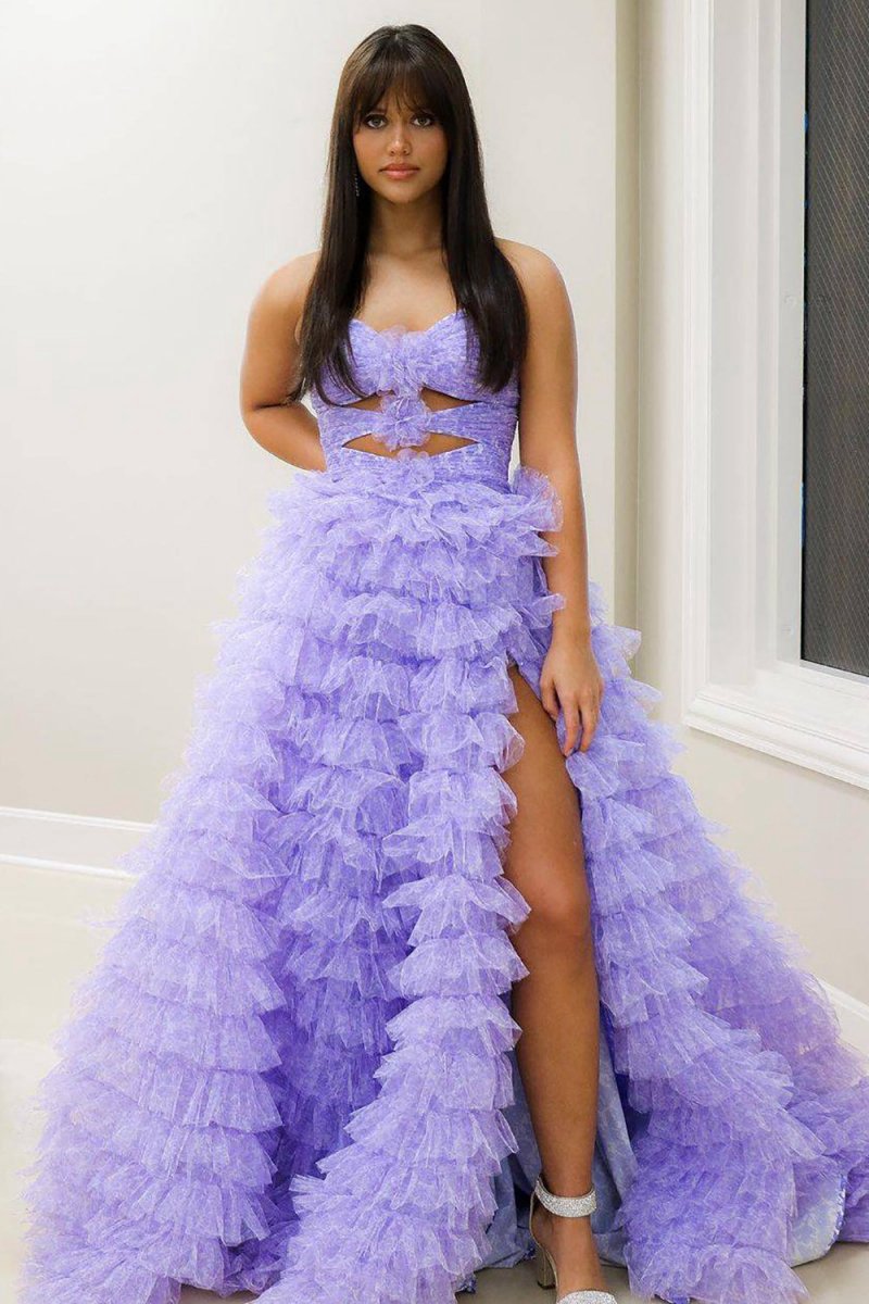 Ball Gown Sweetheart Tie Printed Tulle Prom Dresses