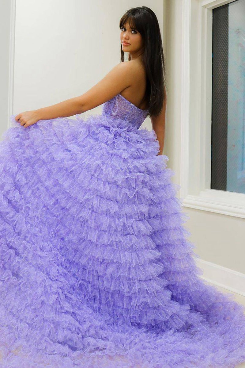 Ball Gown Sweetheart Tie Printed Tulle Prom Dresses