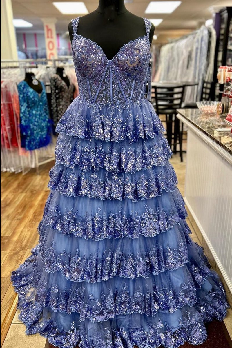 Princess Off the Shoulder Sequined Lace Prom Dresses