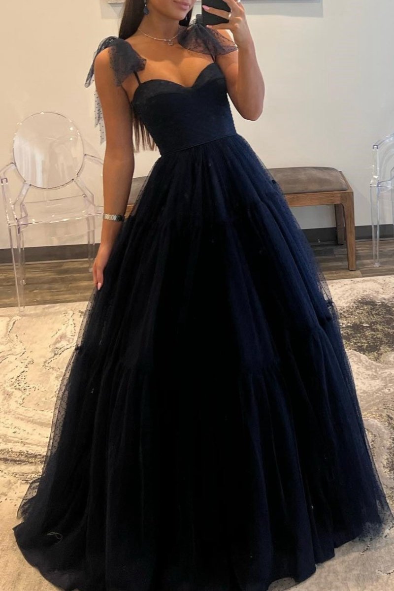 A-line Sweetheart Dot Tulle Prom Dresses