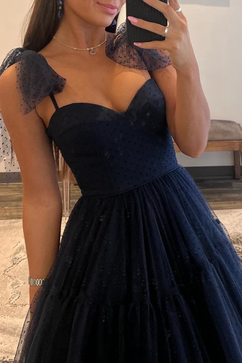 A-line Sweetheart Dot Tulle Prom Dresses