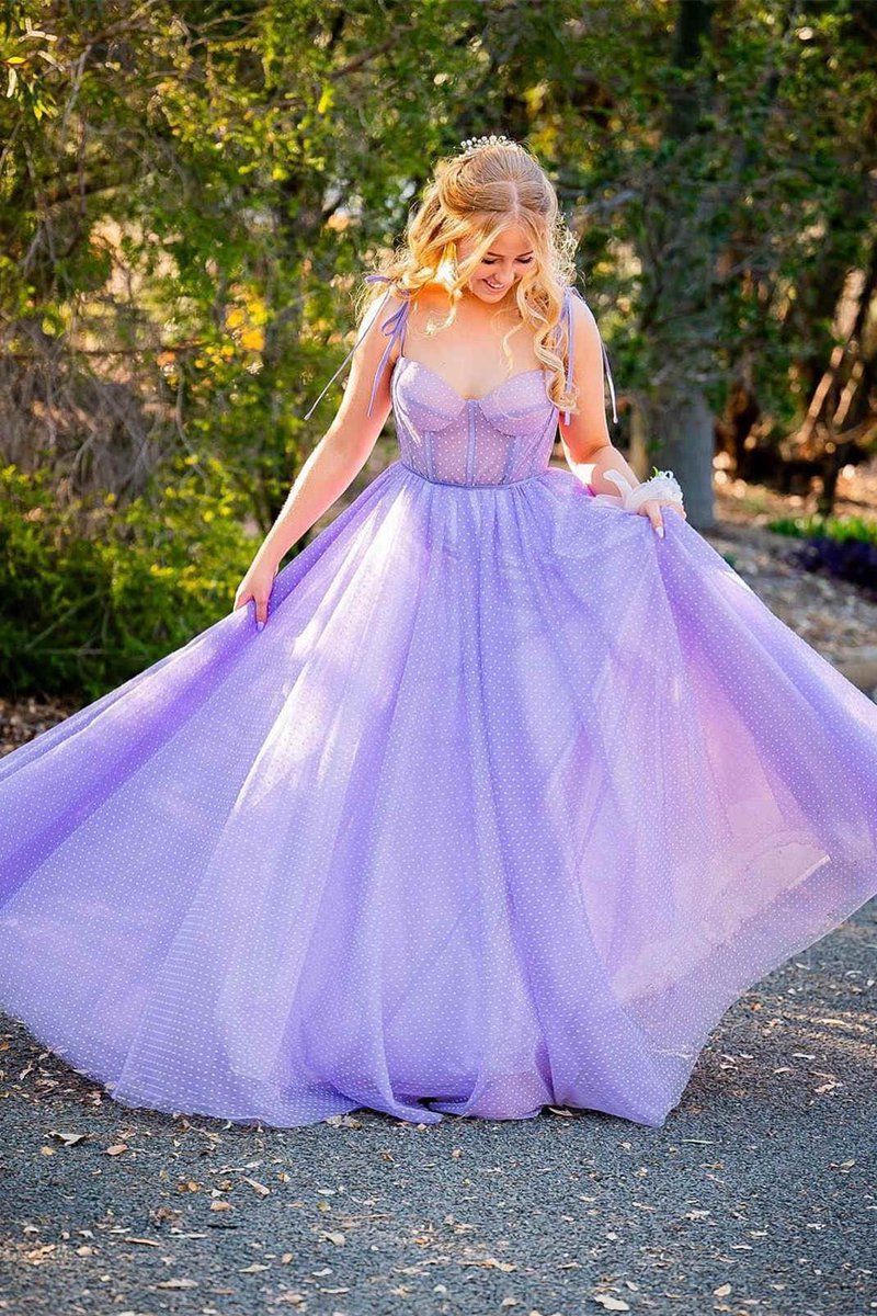 A-line Sweetheart Dot Tulle Prom Dresses