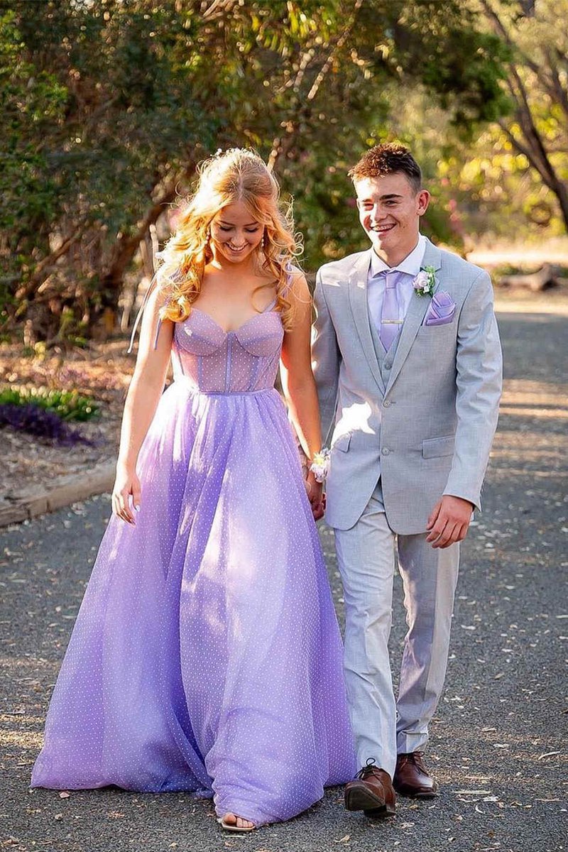A-line Sweetheart Dot Tulle Prom Dresses