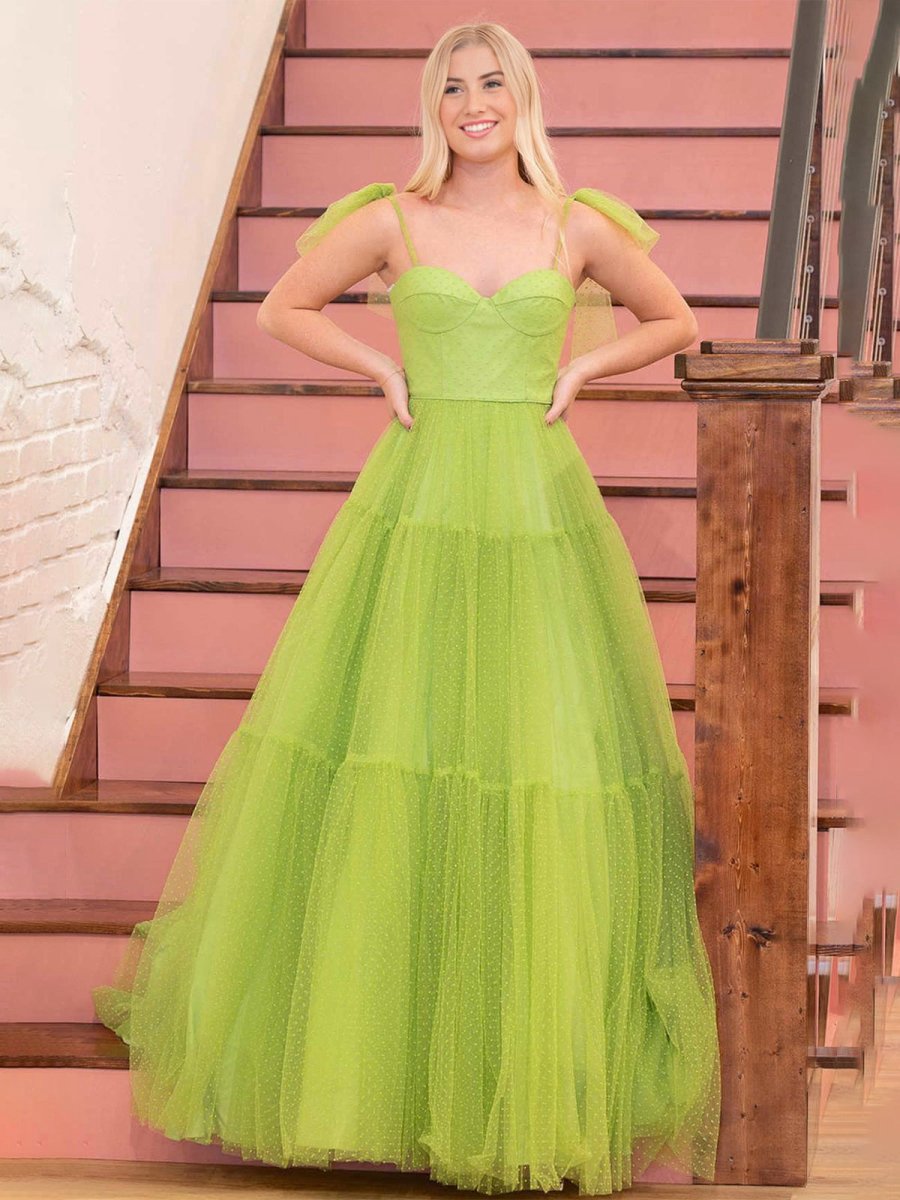 A-line Sweetheart Dot Tulle Prom Dresses