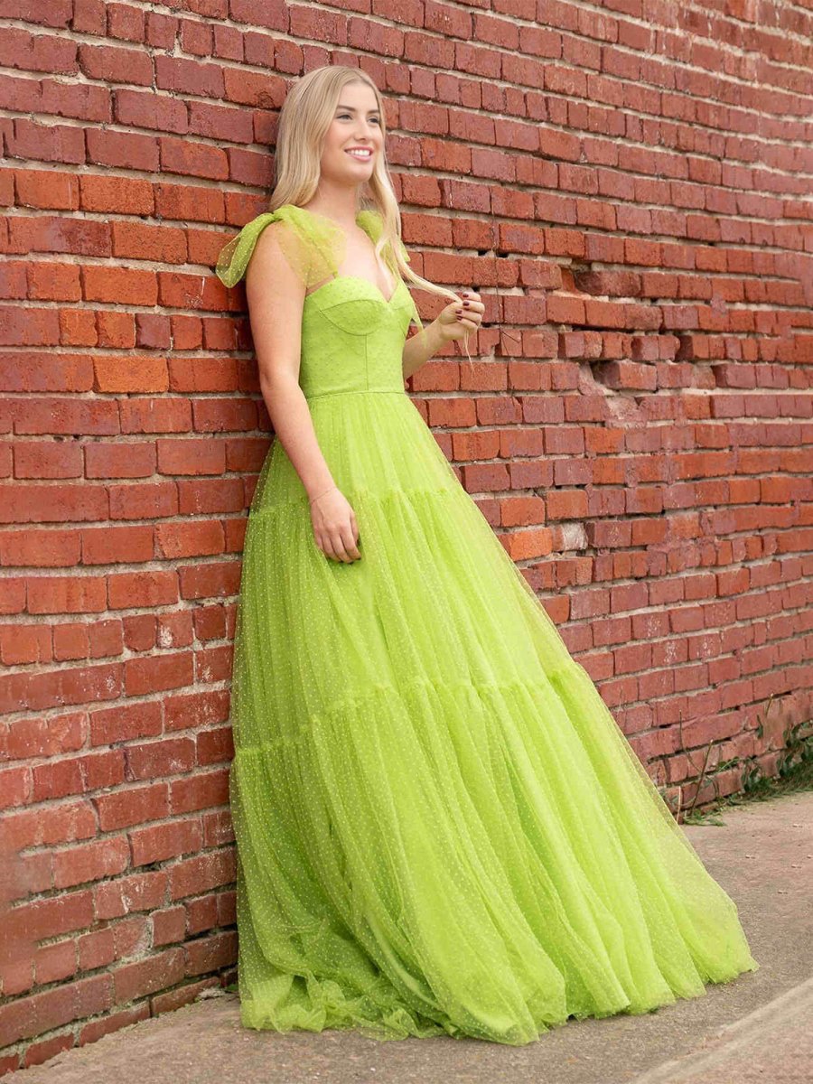 A-line Sweetheart Dot Tulle Prom Dresses