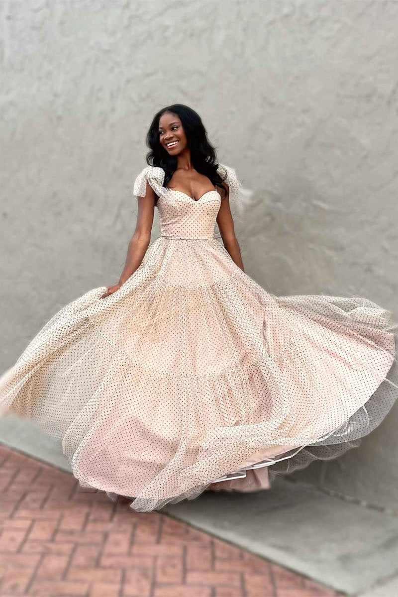 A-line Sweetheart Dot Tulle Prom Dresses