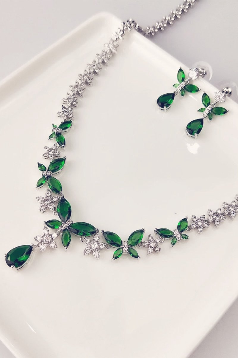 Royal Butterfly Crystal Drop Earrings Necklace Jewelry Set