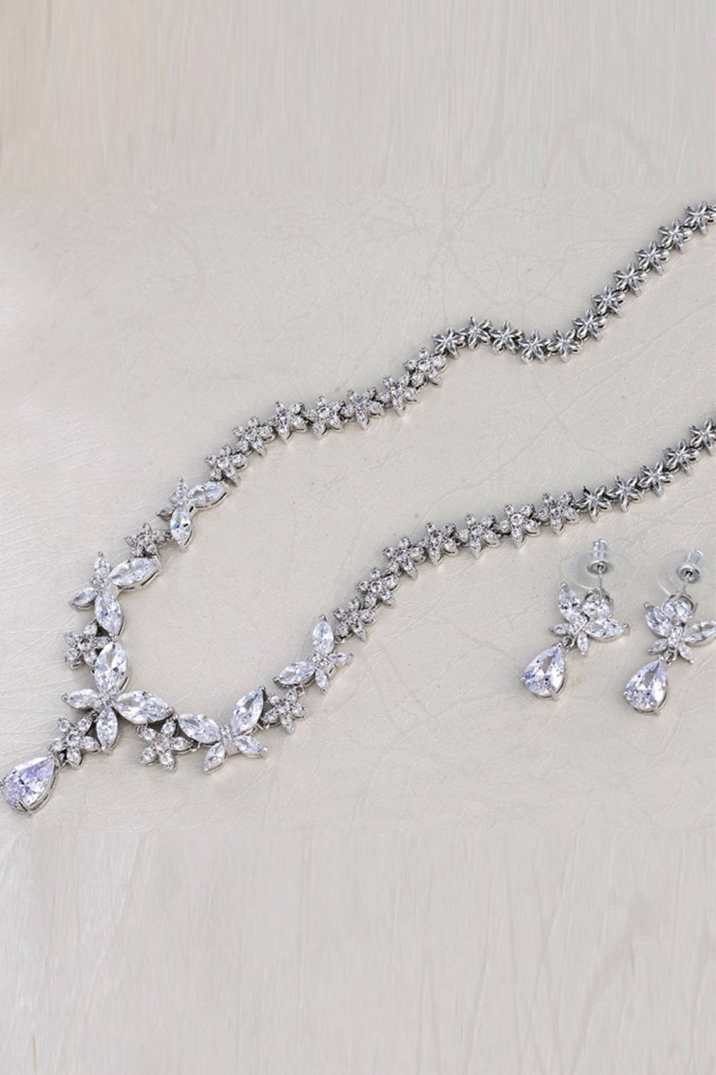 Royal Butterfly Crystal Drop Earrings Necklace Jewelry Set