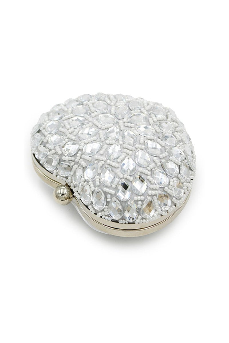 Silver Beaded Heart Shaped Party Clutch