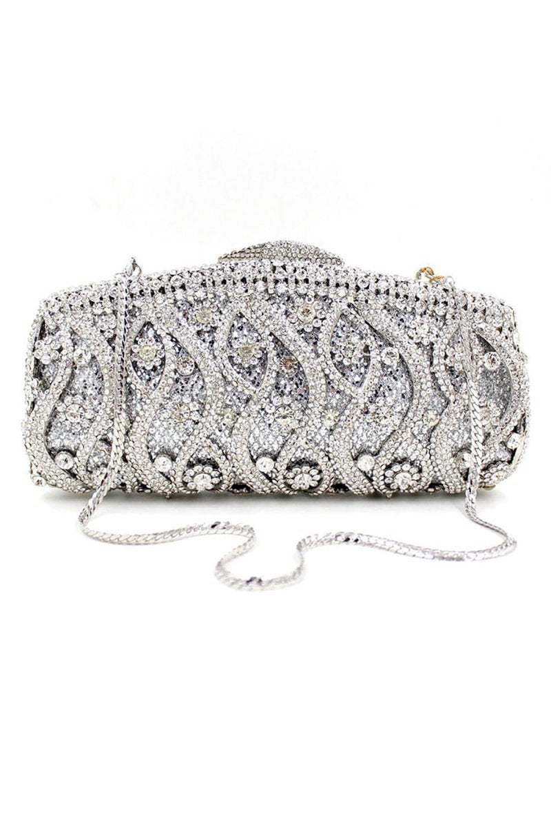 Silver Rhinestones Chain Square Party Handbag