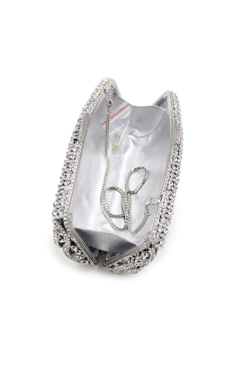 Silver Rhinestones Chain Square Party Handbag