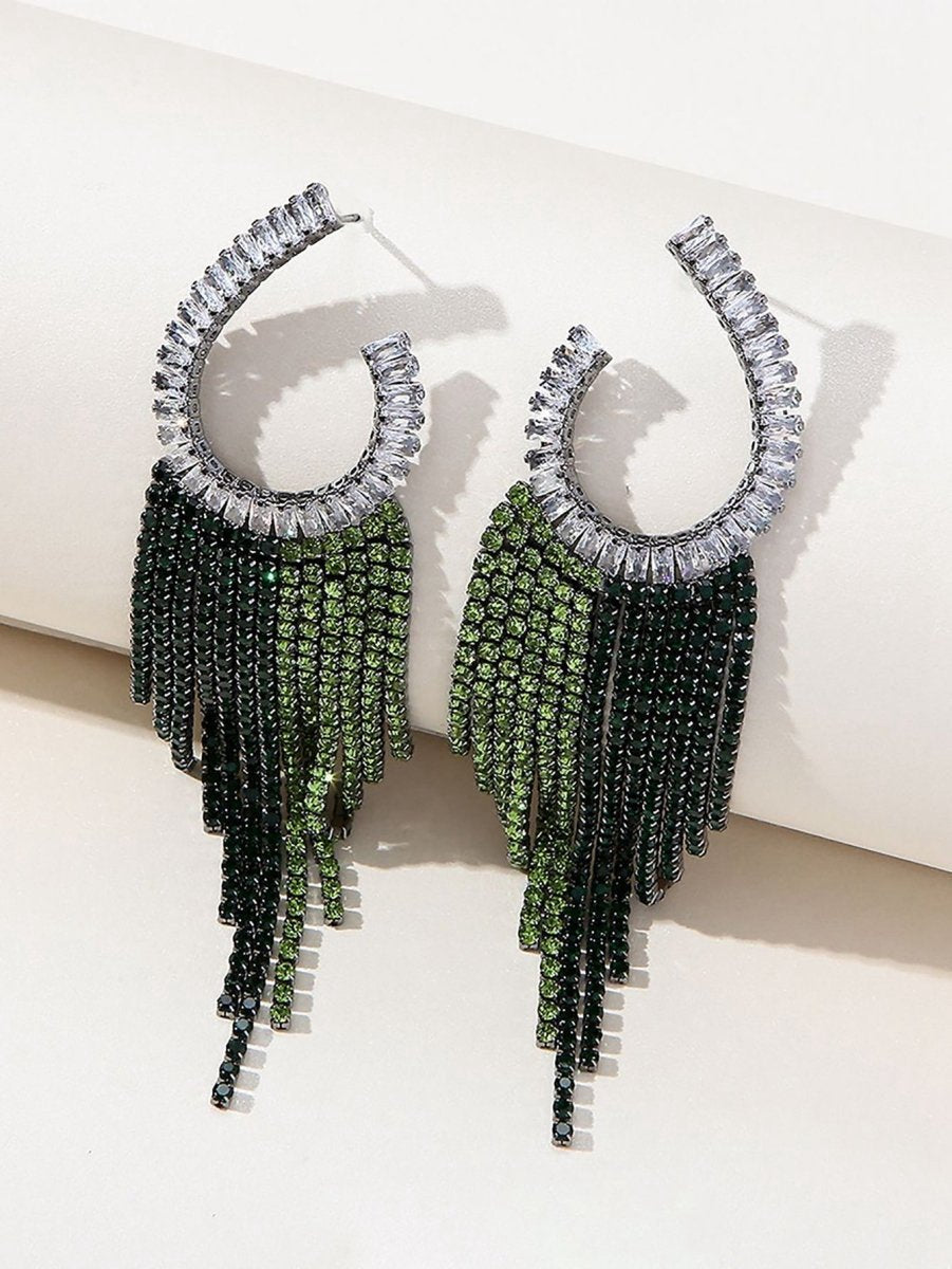 Statement Rhinestones Tassel Long Earrings