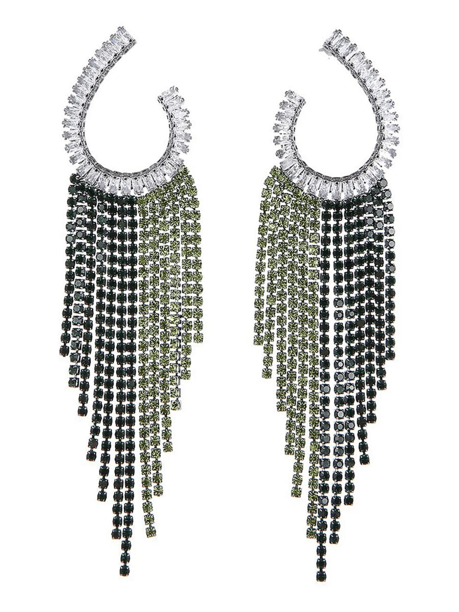 Statement Rhinestones Tassel Long Earrings