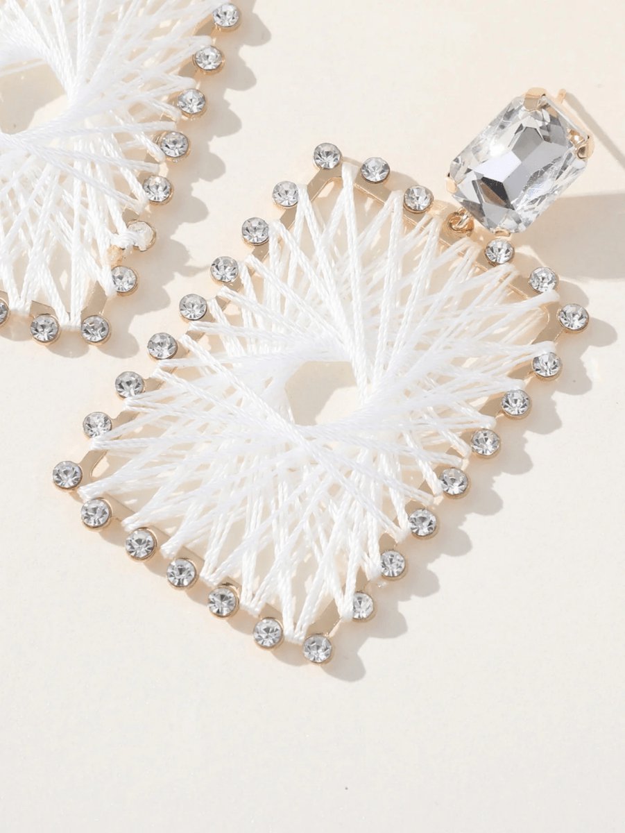 White Braided Raffia Square Earrings