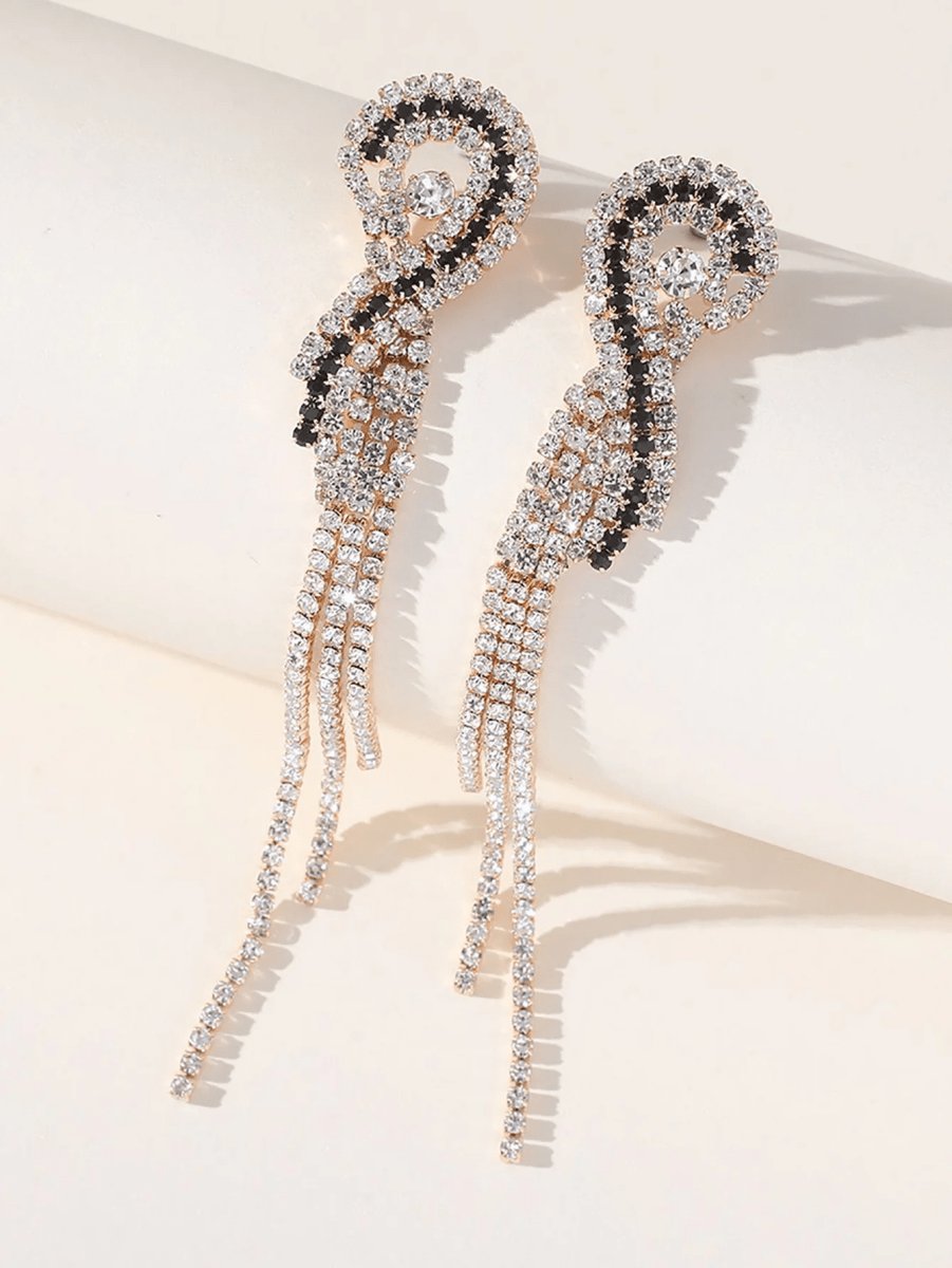 Silver Rhinestones Tassel Long Chain Earrings