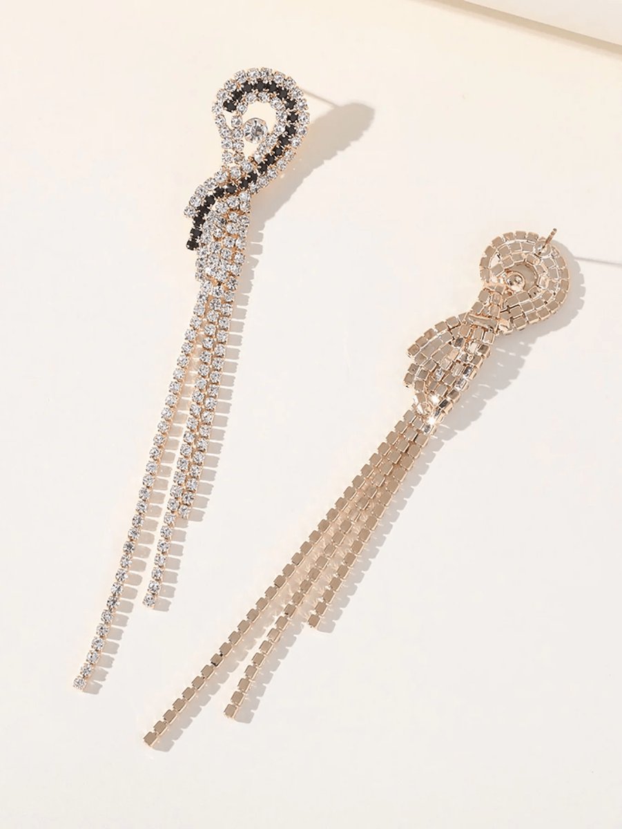 Silver Rhinestones Tassel Long Chain Earrings