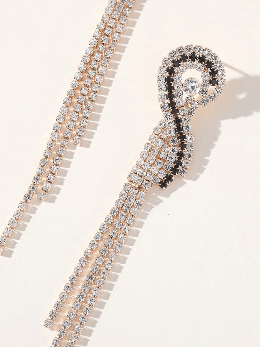 Silver Rhinestones Tassel Long Chain Earrings