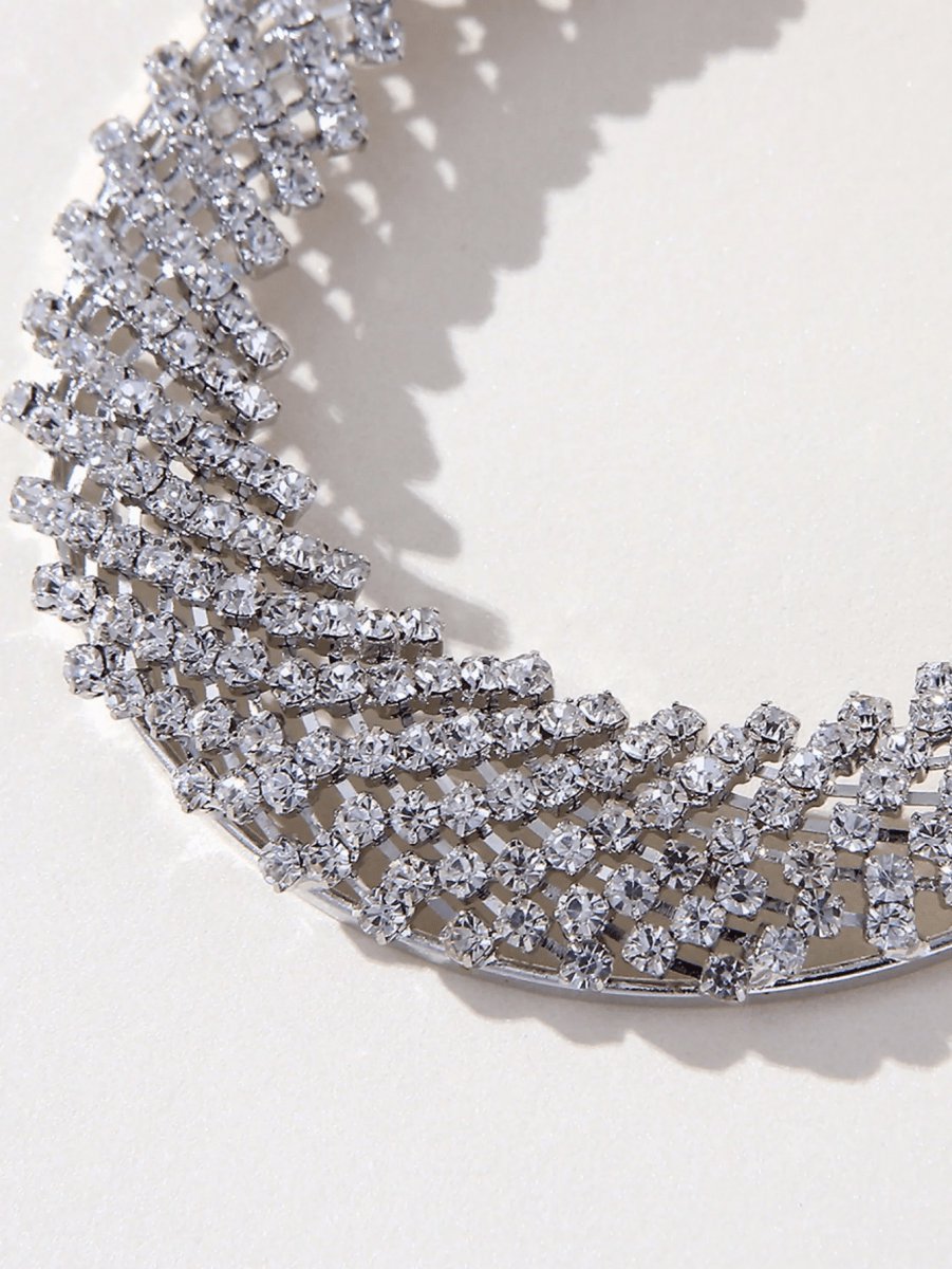 Silver Rhinestones Cutout Hoop Earrings